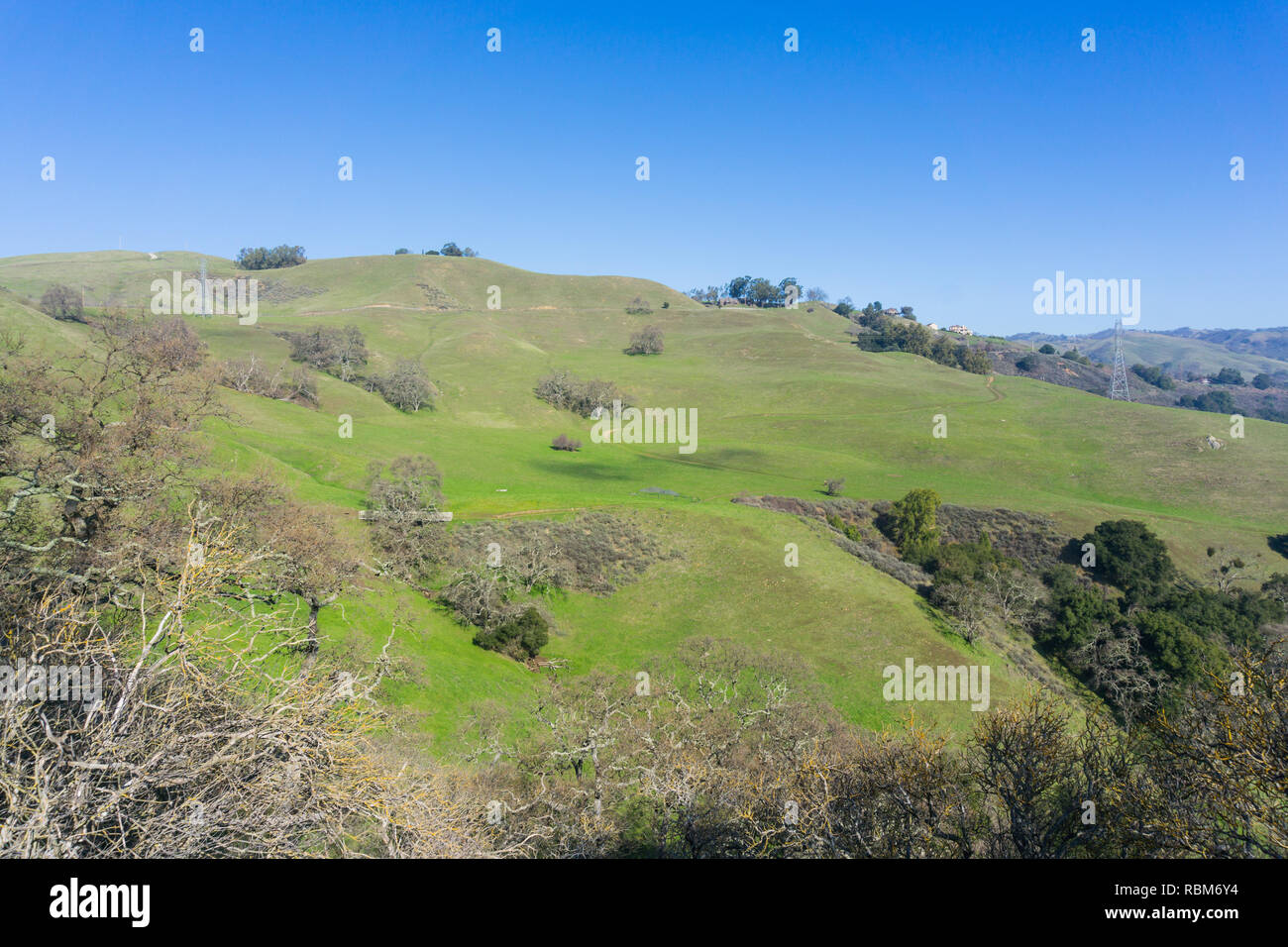 Verdi colline e cielo blu, Sierra Vista Spazio aperto conservare, South San Francisco Bay, California Foto Stock