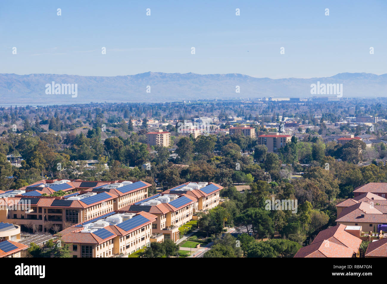 Vista verso il Palo Alto, Stanford e la città di South San Francisco Bay Foto Stock