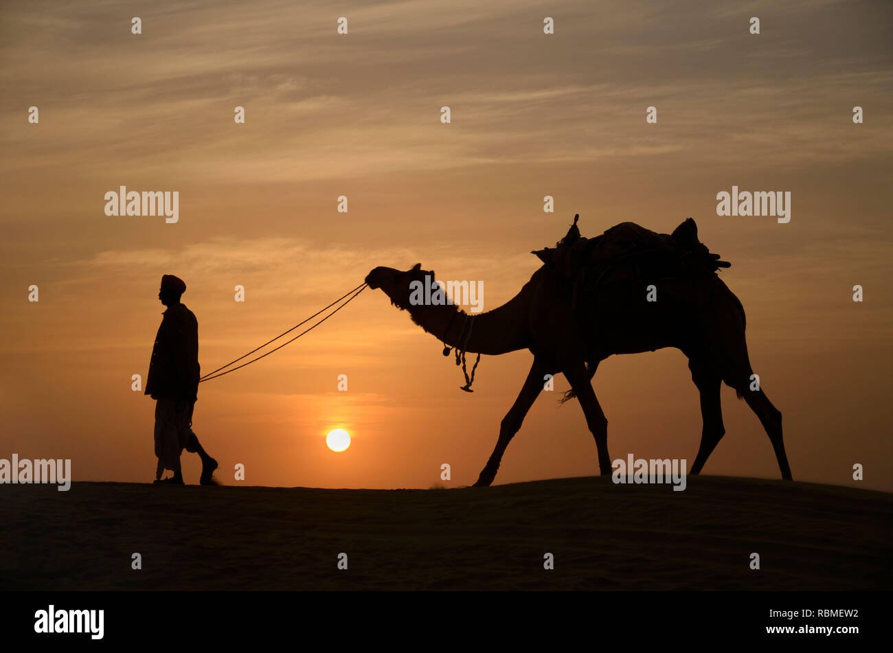 I cammelli e custodi, Jaisalmer, Rajasthan, India, Asia Foto Stock
