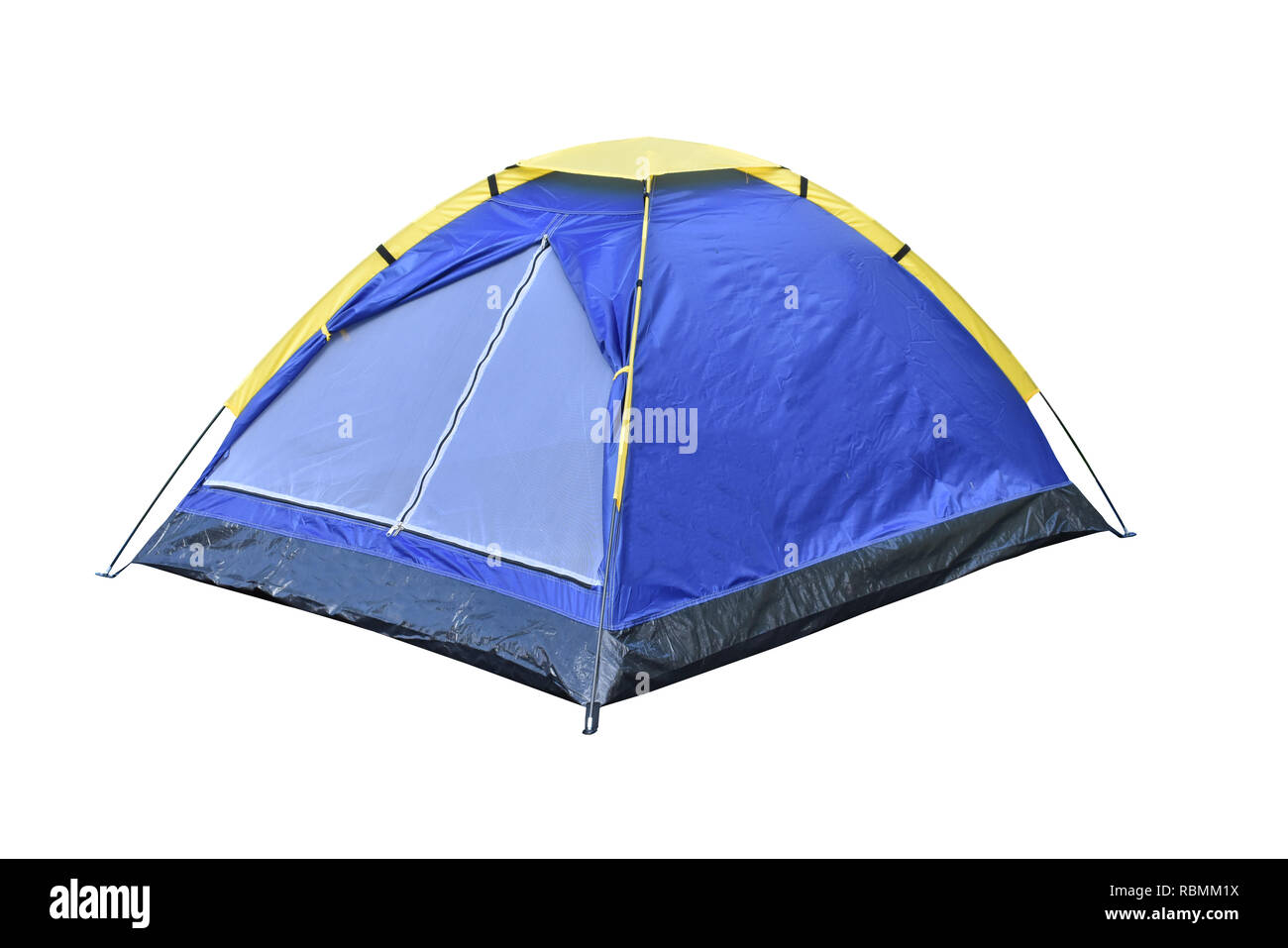 Tenda da campeggio blu dicut su sfondo bianco. Foto Stock
