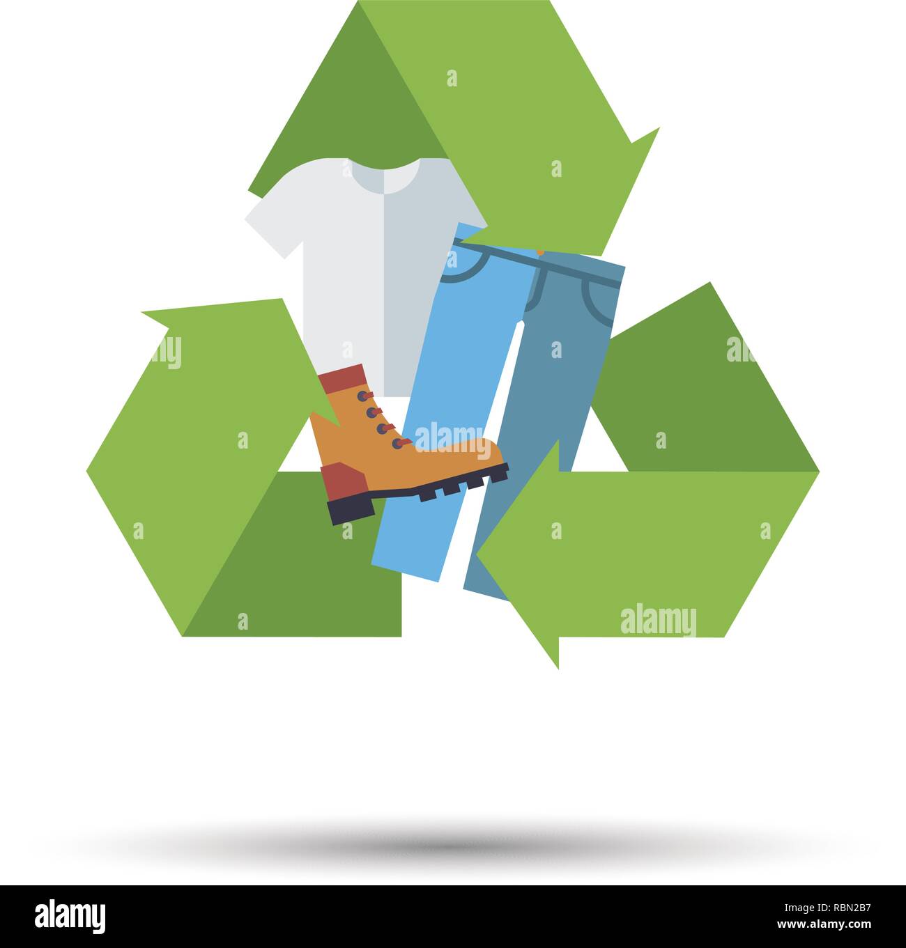 Design piatto di indumenti usati, scarpe e riciclaggio di tessili icona vettore Illustrazione Vettoriale
