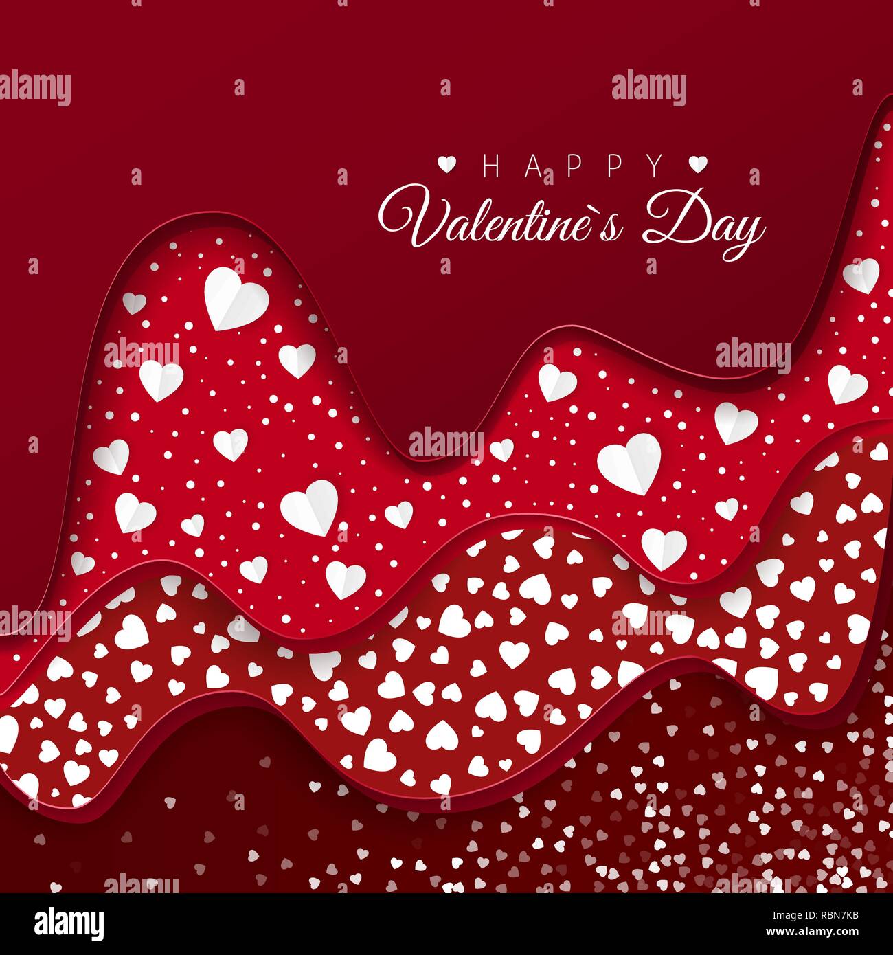 Happy Valentines Day greeting card. Strati di colore rosso con diversi elementi decorativi. Vacanze elementi di decorazione. Illustrazione Vettoriale Illustrazione Vettoriale