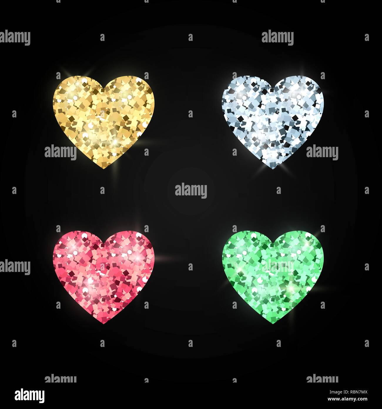 Set di cuori fatta di pietre preziose. Gli elementi di decorazione. Illustrazione Vettoriale Illustrazione Vettoriale