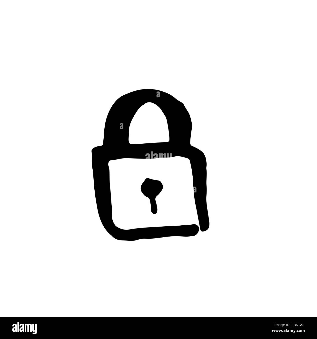 Chiuso icona a forma di lucchetto. Spazzola di grunge illustrazione vettoriale. Illustrazione Vettoriale