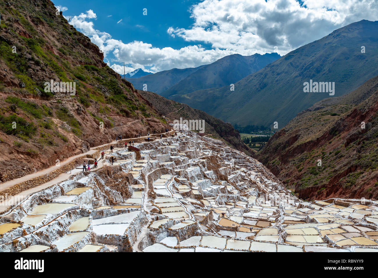 Le saline, Salineras de Maras miniere di sale, Cusco, Perù Foto Stock