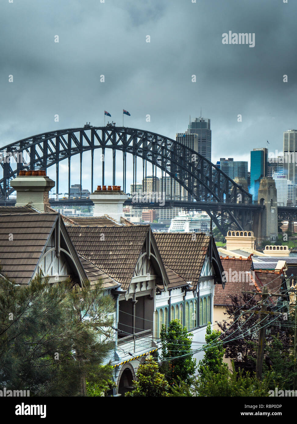 Sydney Harbour Bridge da North Sydney Foto Stock