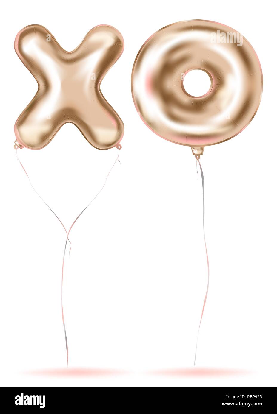 Rosa di lamina di oro XO-lettere palloncino, kiss e abbraccio simbolo metallico. Immagine celebrazione di compleanno, parti sociali e ogni vacanza eventi. Vettore isolato shin Illustrazione Vettoriale