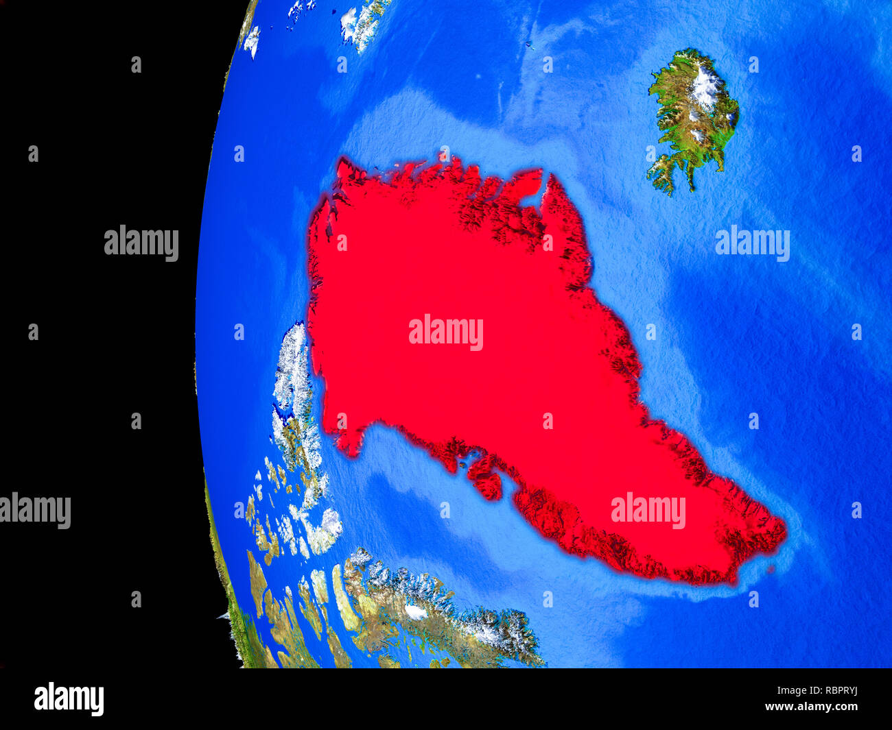 La Groenlandia dallo spazio sul modello realistico del pianeta Terra con i confini e dettagliata pianeta superficie. 3D'illustrazione. Gli elementi di questa immagine furn Foto Stock