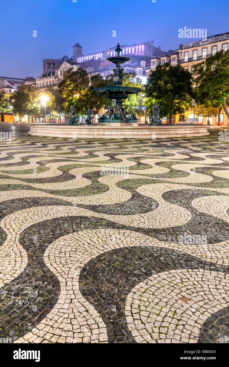 Piazza Rossio, Lisbona, Portogallo Foto Stock