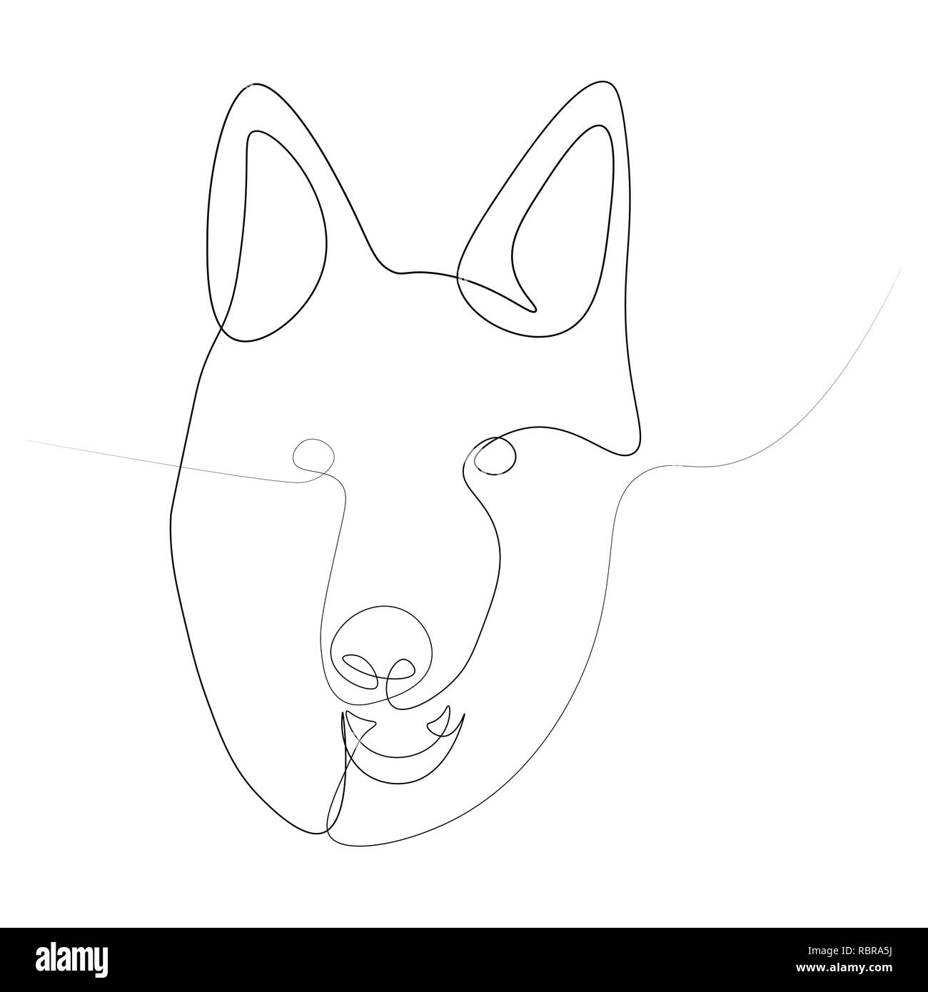 La testa del pastore tedesco in una sola linea. illustrazione su sfondo bianco. Foto Stock