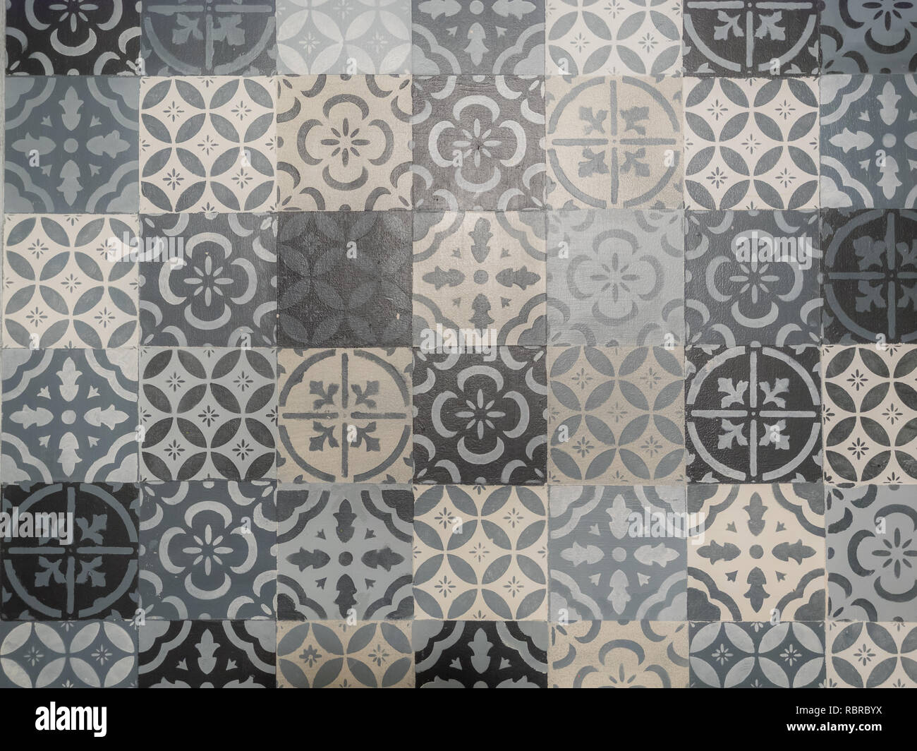 Splendida Lisbona Azulejo geometrica piastrella disegno vettoriale, portoghese o spagnolo retrò vecchie piastrelle a mosaico, Mediterraneo seamless design in bianco e nero. 0 Foto Stock