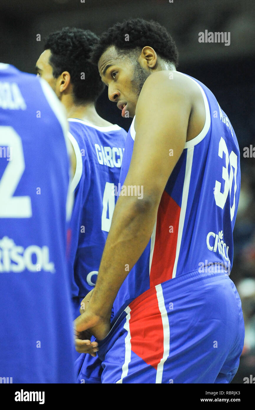 Jhonatan Araujo visto durante il Canada la squadra nazionale vs Repubblica Dominicana squadra nazionale di pallacanestro FIBA World Cup 2019 qualificatori di Ricoh Arena del Colosseo. Il Canada ha vinto 97-61 Foto Stock