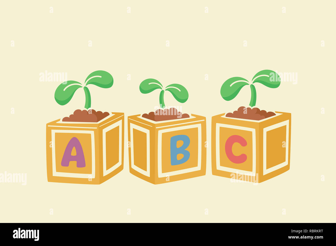 Illustrazione delle piantine di piante in blocchi di ABC Foto Stock