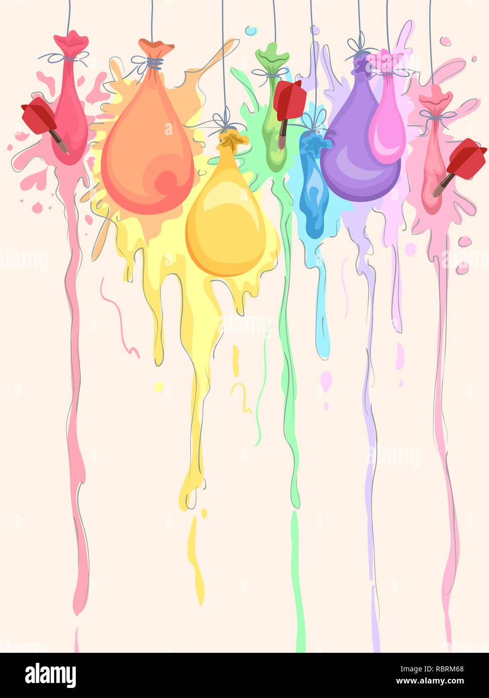 Illustrazione di freccette Popping palloncini di vernice per creare arte Foto Stock