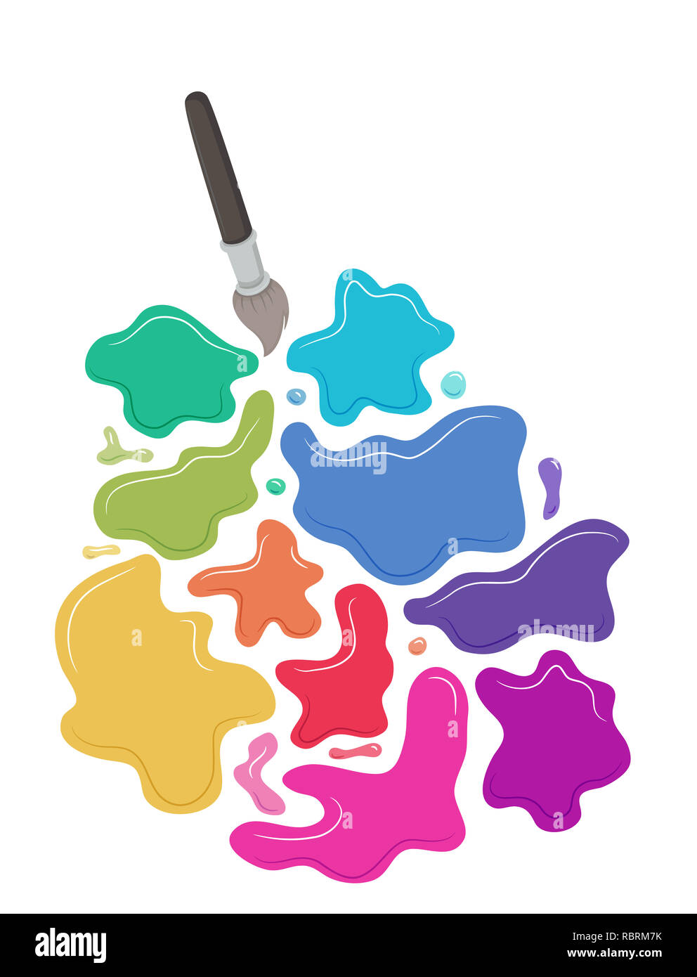 Illustrazione del pennello e colore Splats per la verniciatura Foto Stock