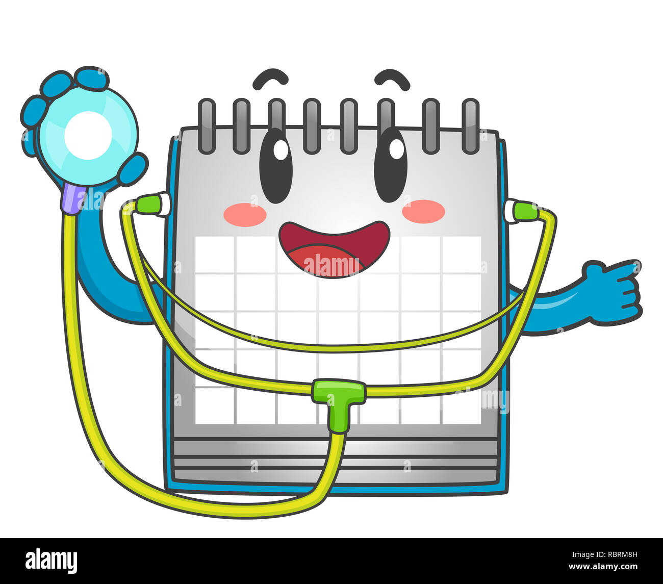 Illustrazione di una mascotte del Calendario con uno stetoscopio per bambino Check Up Foto Stock Illustrazione di una mascotte del Calendario con uno stetoscopio per bambino Check Up Foto Stock