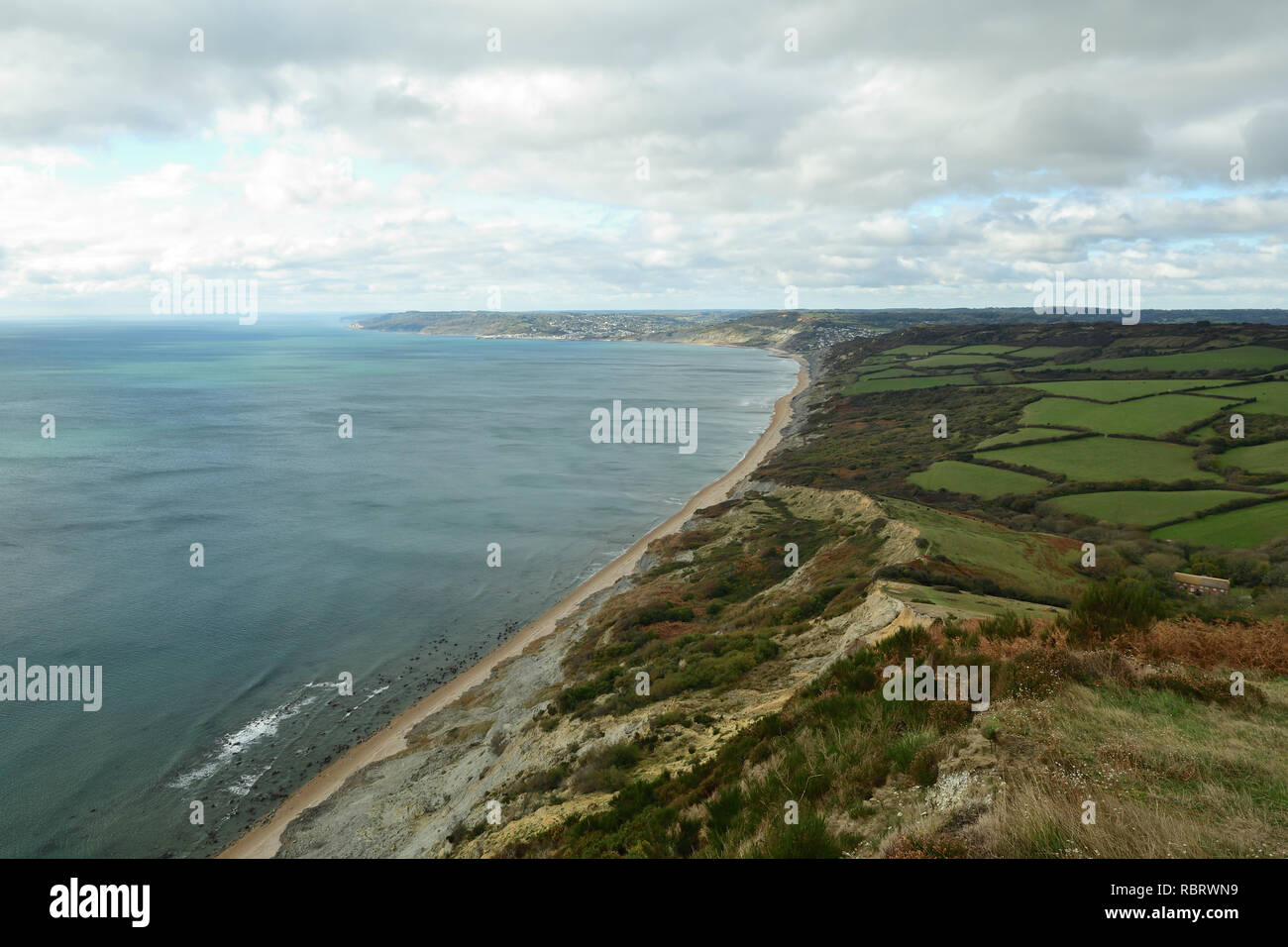 Vista dalla cima del Golden cap di montagna la costa del Dorset Foto Stock