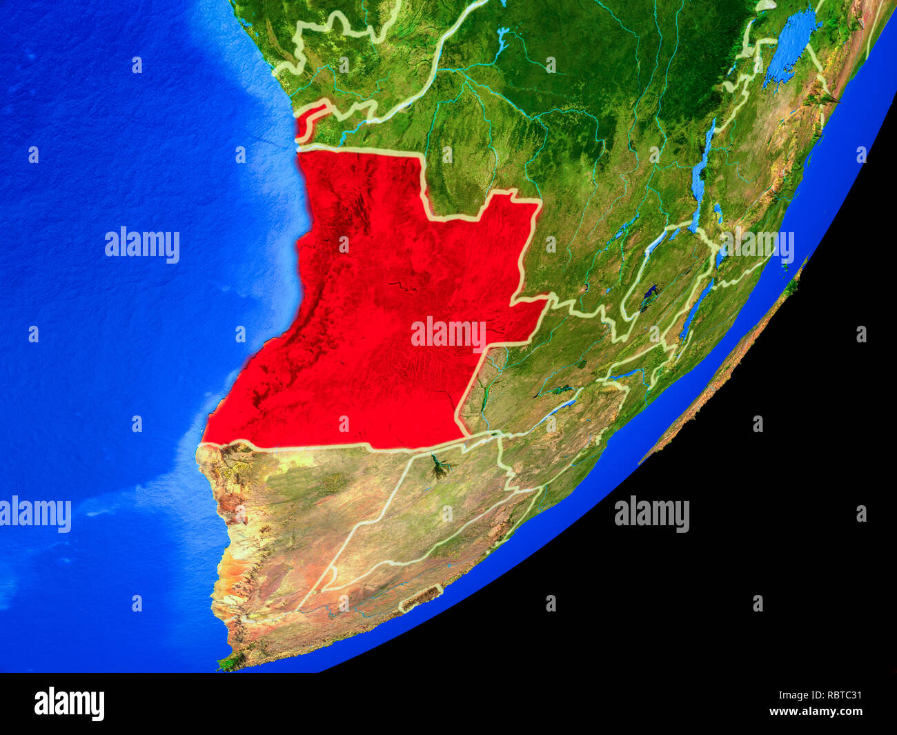 Angola sul pianeta terra con i confini e molto dettagliate pianeta superficie. 3D'illustrazione. Gli elementi di questa immagine fornita dalla NASA. Foto Stock