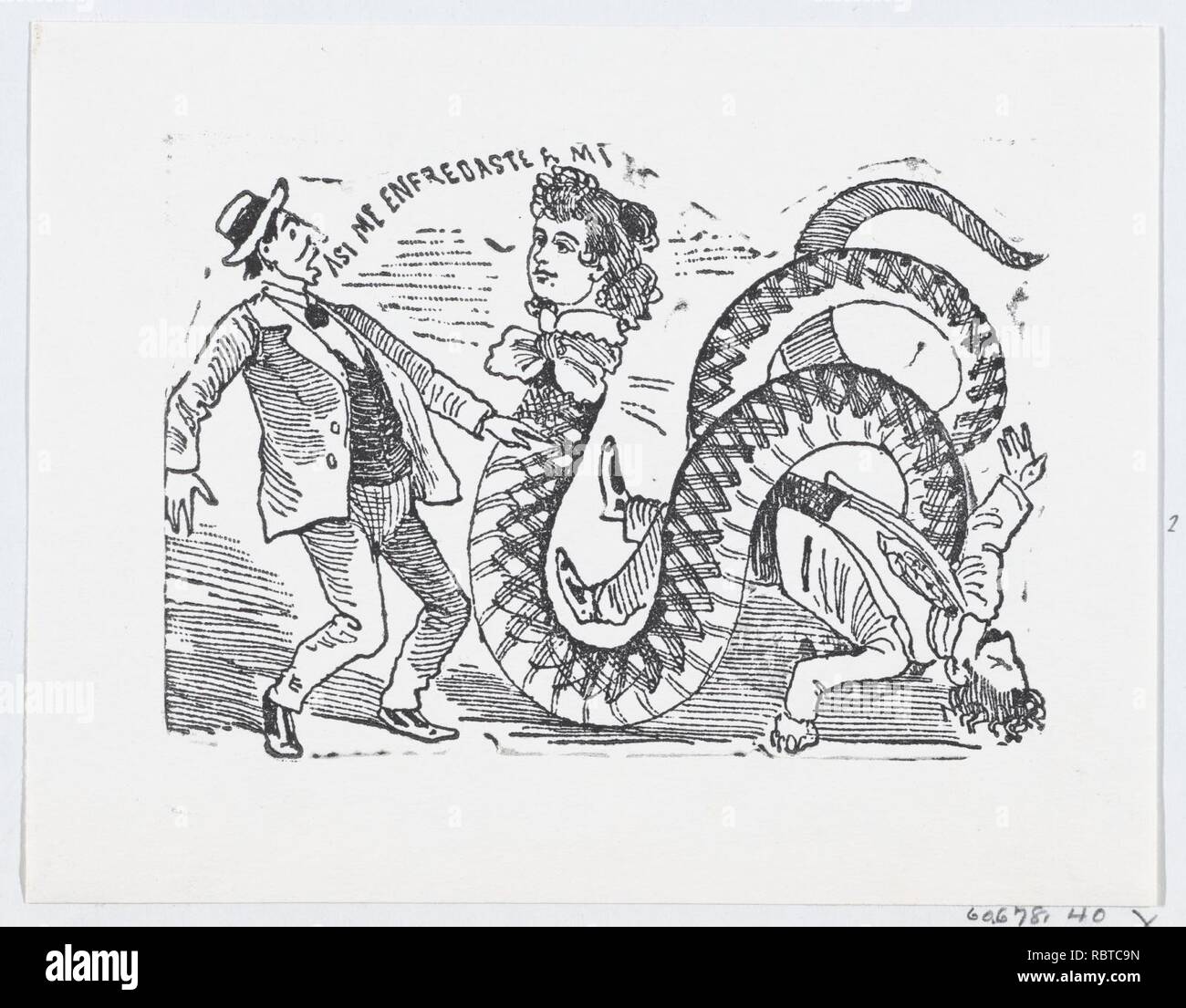 Un serpente con una testa di donna slithering verso una paura l'uomo, un'illustrazione da "La ballata della Donna Serpente" (ristampato 1930) Foto Stock