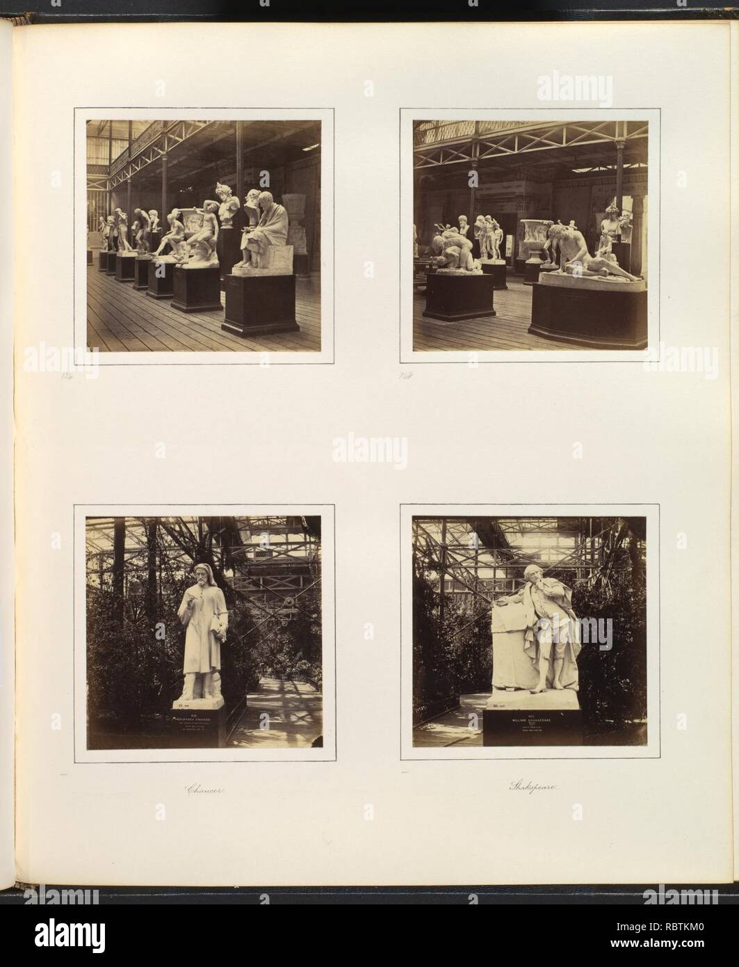 -Corte Romana con sculture di Posidonius e feriti gladiatore; scultura di Geoffrey Chaucer da Marshall; scultura di Shakespeare da Roubilliac- Foto Stock
