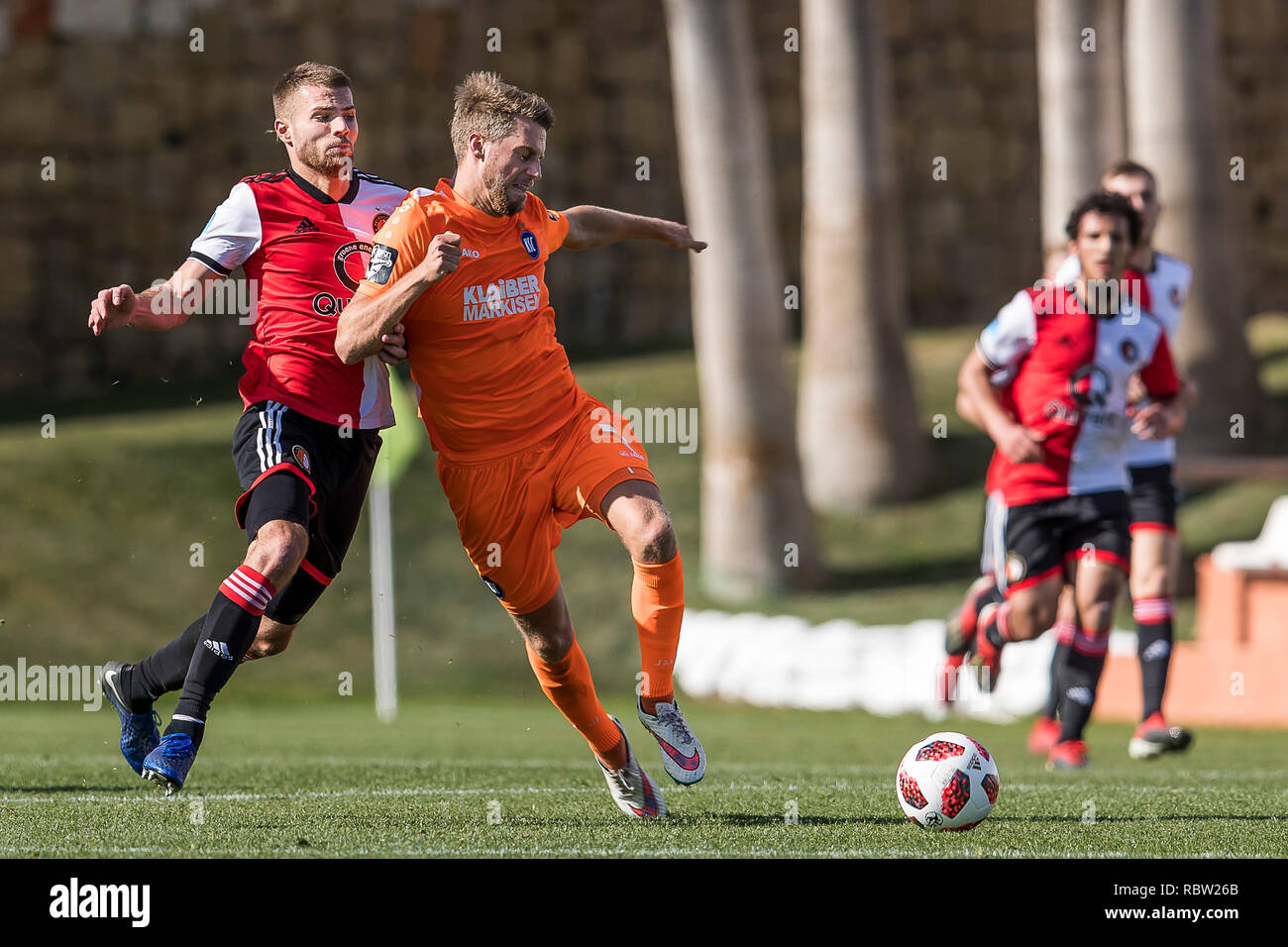 Marbella, Spagna. Xii gen, 2019. MARBELLA - 12-01-2019, olandese Eredivisie calcio stagione 2018/2019. Feyenoord player Bart Nieuwkoop durante il match Feyenoord - Karlsruher SC. Punteggio finale 3-2. Credito: Pro scatti/Alamy Live News Foto Stock