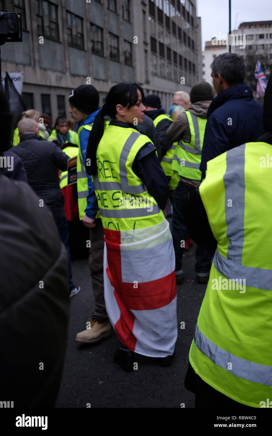 Londra, Regno Unito. Il 12 gennaio, 2019. I manifestanti da entrambi i lati dello spettro politico a Londra adottare quella di indossare giubbotti di giallo Credito: Londonphotos/Alamy Live News Foto Stock