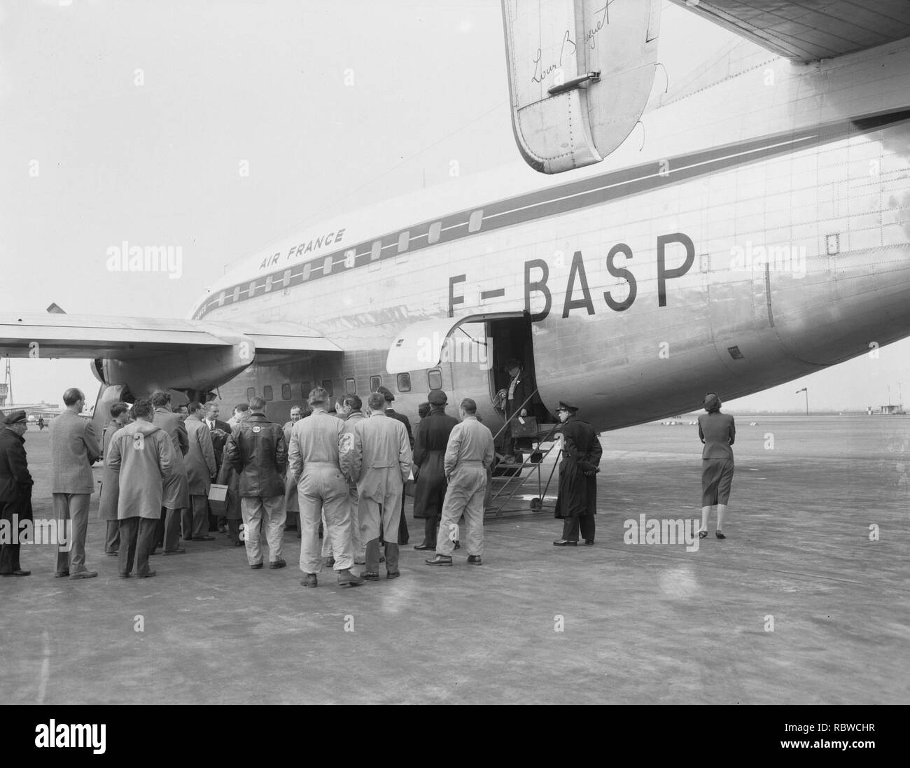 Aankomst Franse schilders incontrato dubbeldek vliegtuig Schiphol, Bestanddeelnr 907-7201. Foto Stock