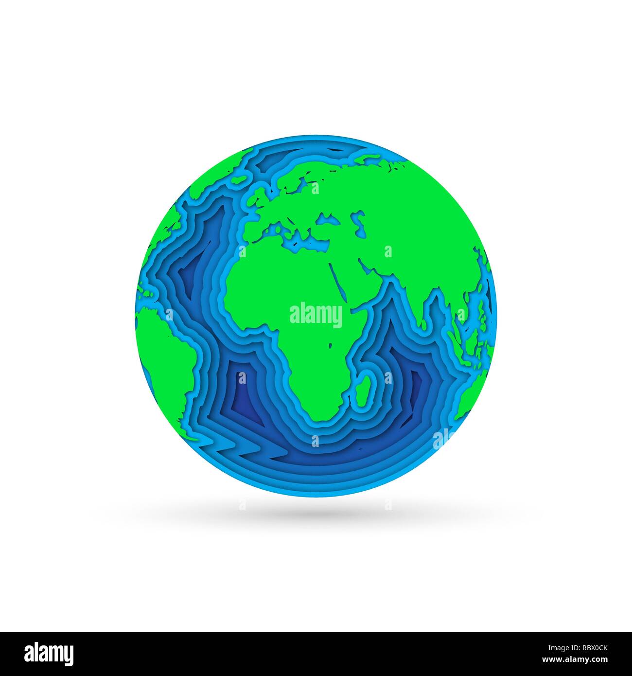 Pianeta Terra in 3d carta tagliata design, isolata. Illustrazione Vettoriale. Arte di carta tagliato elemento di design Illustrazione Vettoriale