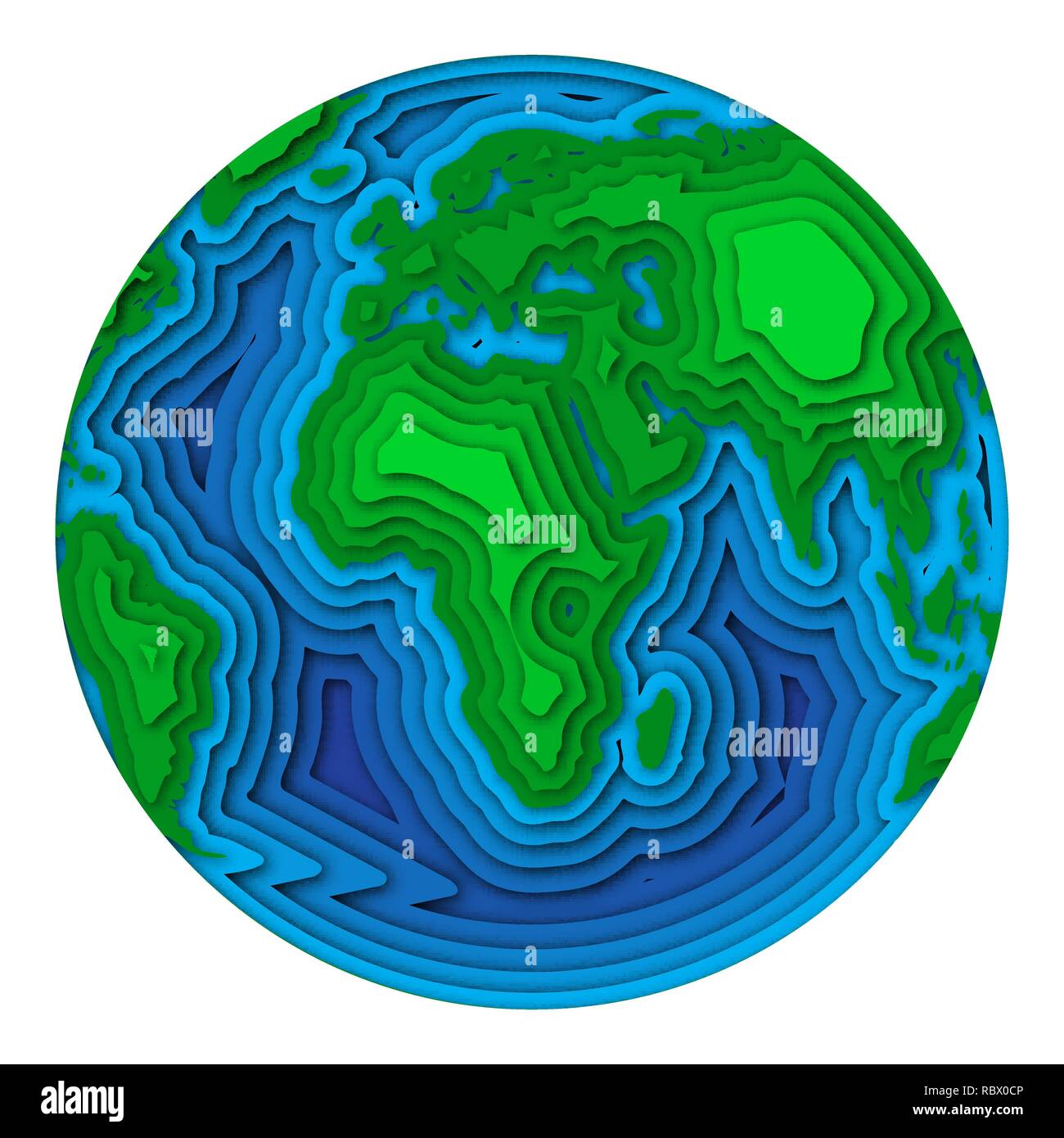 Pianeta Terra in 3d carta tagliata design, isolata. Illustrazione Vettoriale. Arte di carta tagliato elemento di design Illustrazione Vettoriale