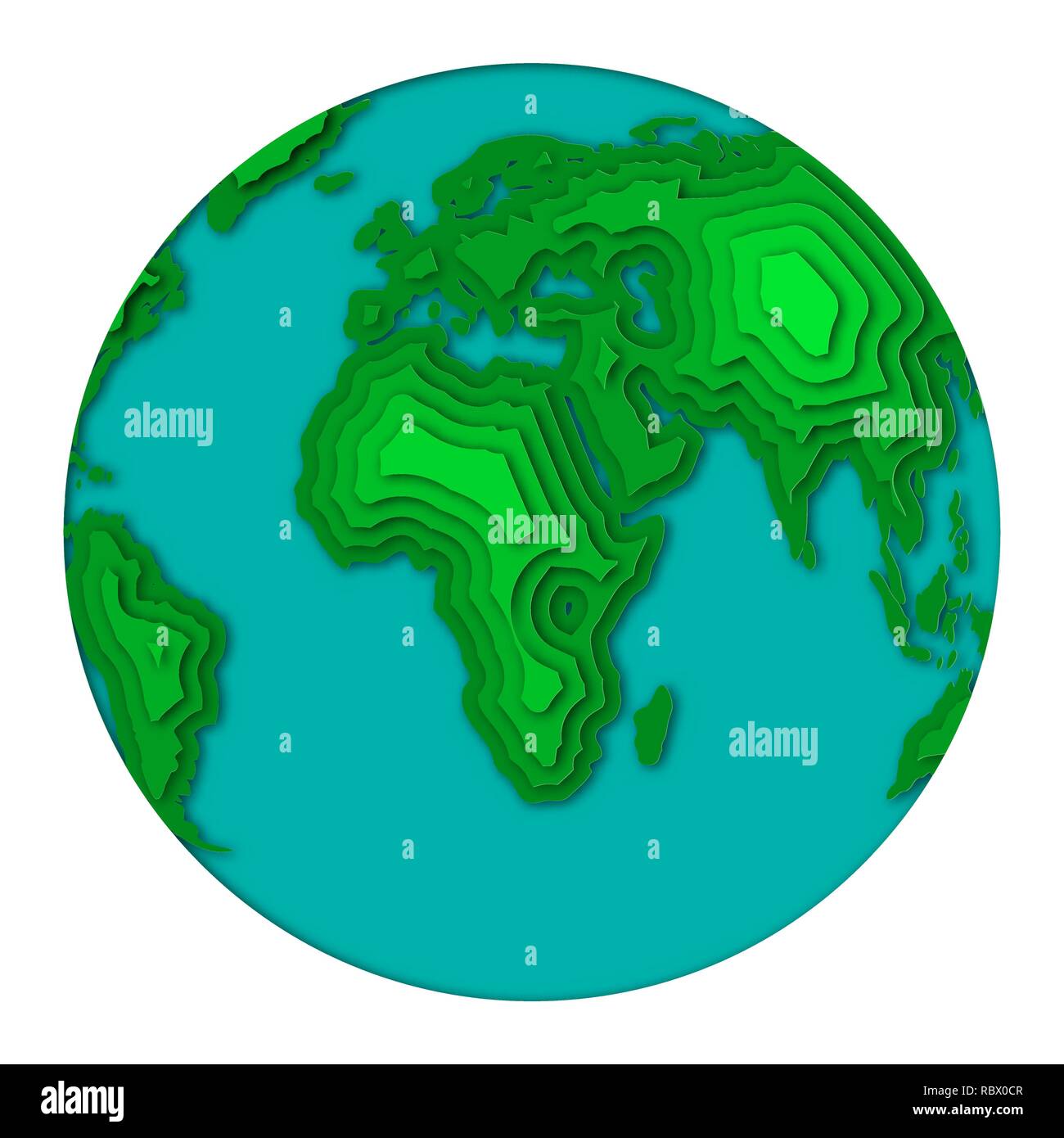 Pianeta Terra in 3d carta tagliata design, isolata. Illustrazione Vettoriale. Arte di carta tagliato elemento di design Illustrazione Vettoriale