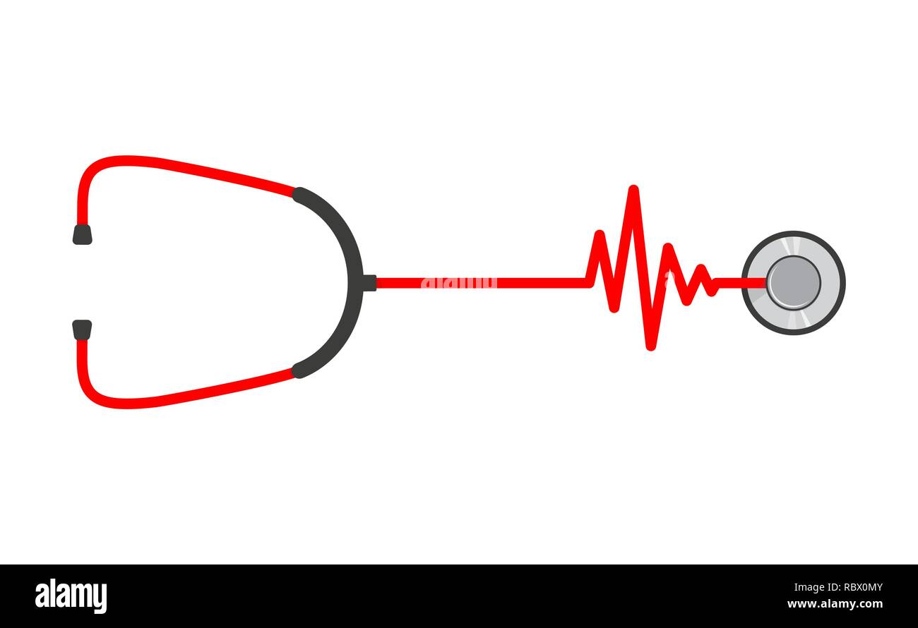 Uno stetoscopio con battito cardiaco sign design piatto. Illustrazione Vettoriale. Medico modello di logo Illustrazione Vettoriale