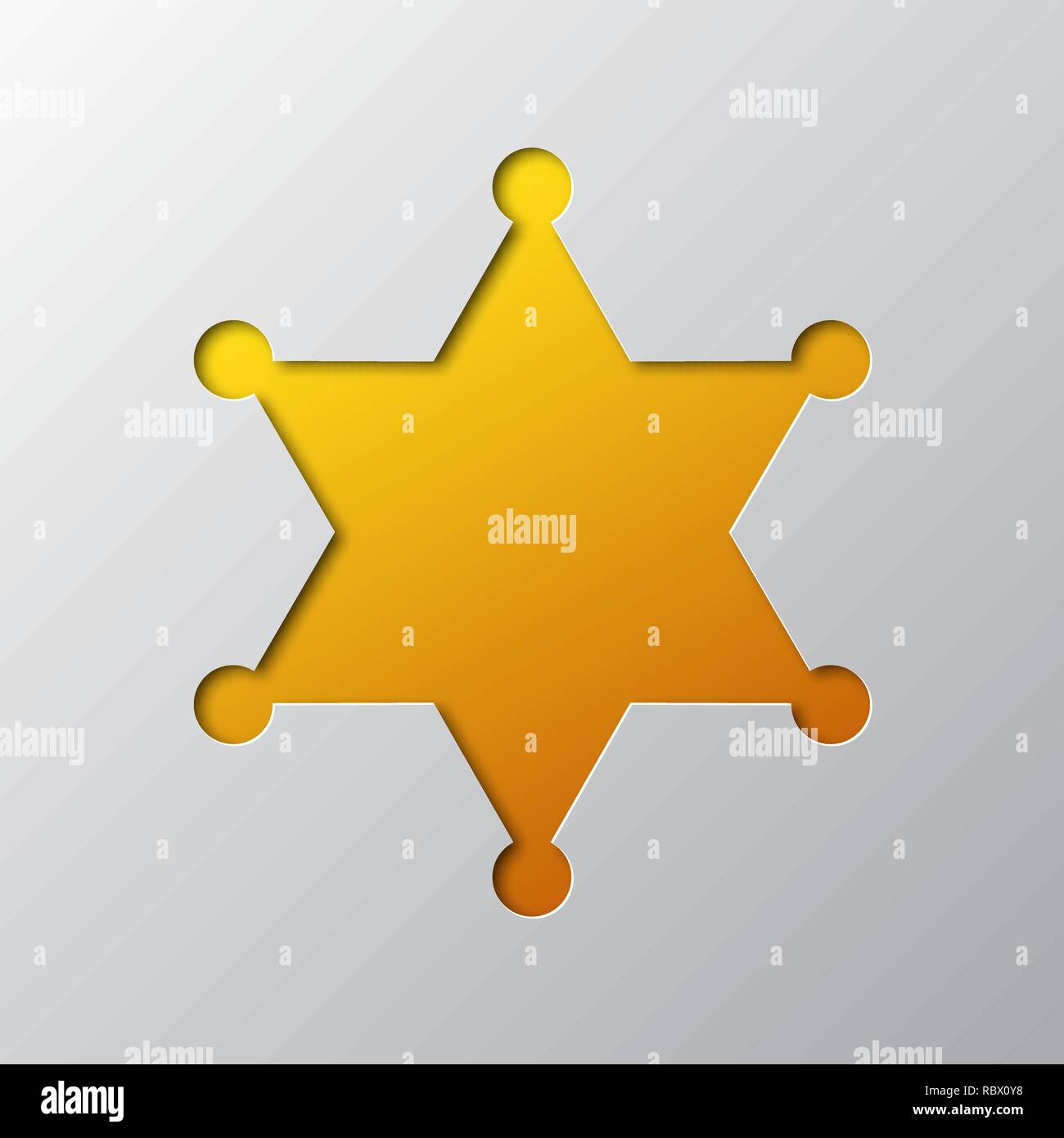 Arte di carta di giallo sceriffo Star isolato. Illustrazione Vettoriale. Sheriff Icona a forma di stella è tagliato da un nastro di carta. Illustrazione Vettoriale