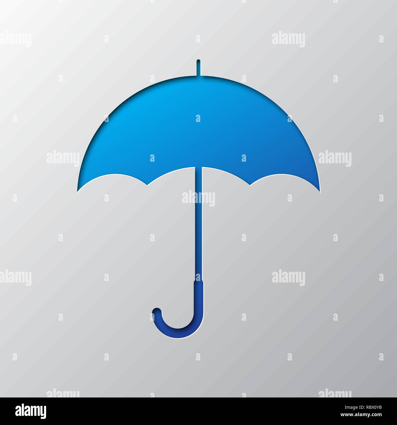 Blu brillante ombrello al di fuori della carta. Illustrazione Vettoriale. Ombrello è tagliato da un nastro di carta. Icona ombrello con ombra. Illustrazione Vettoriale