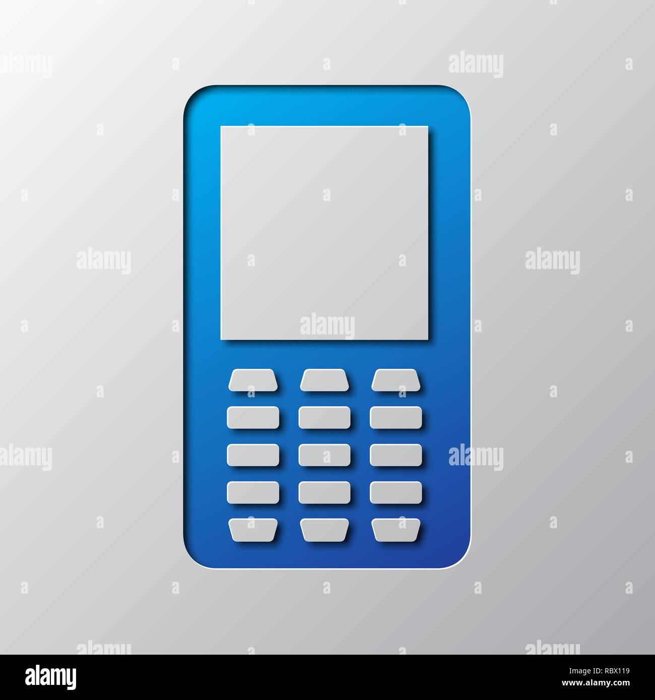 Arte della carta del telefono blu isolato. Illustrazione Vettoriale. Icona del telefono è tagliato da un nastro di carta. Illustrazione Vettoriale