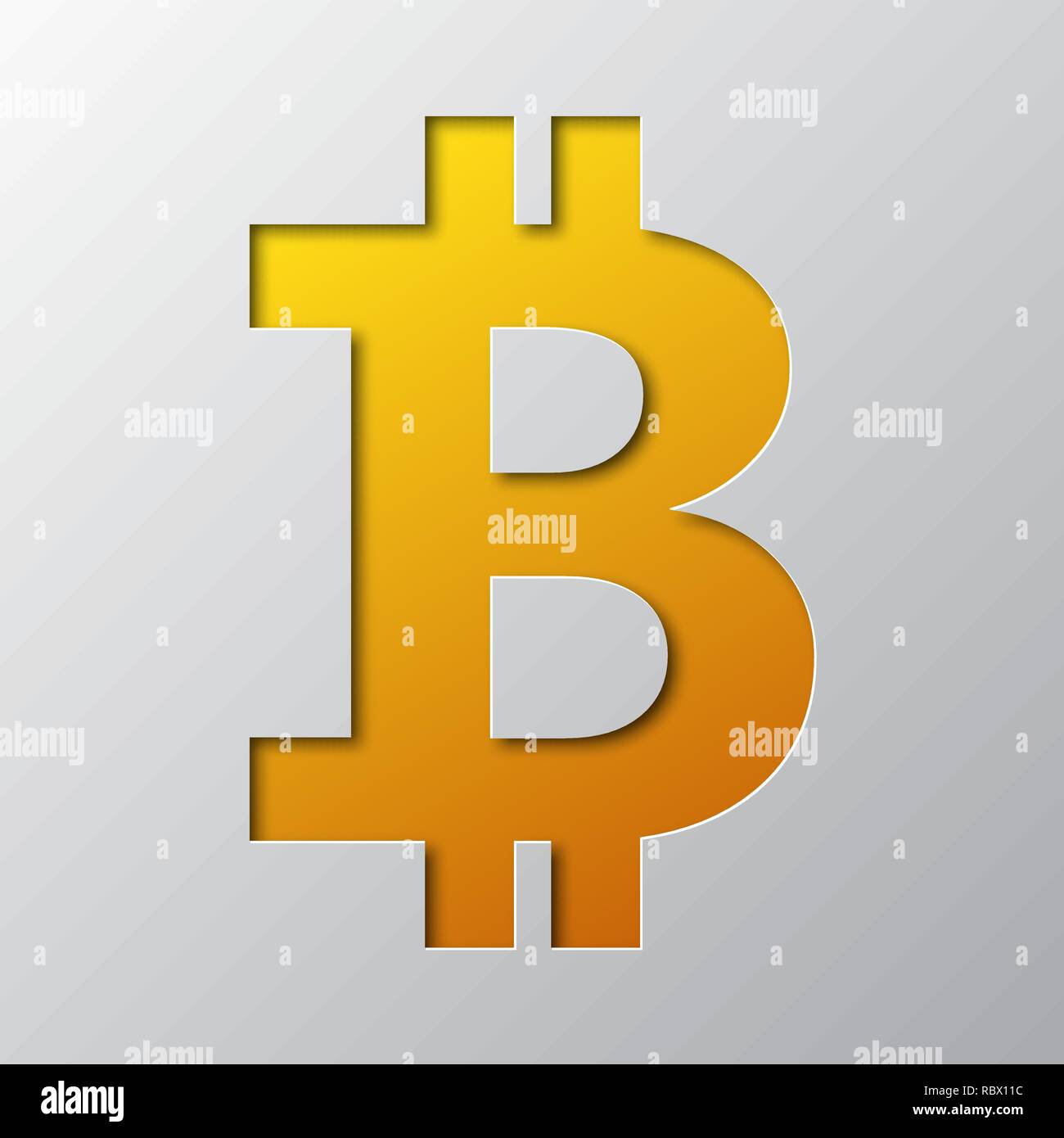 Arte della carta del simbolo giallo di bitcoin isolato. Illustrazione Vettoriale. Bitcoin simbolo è tagliato da un nastro di carta. Illustrazione Vettoriale