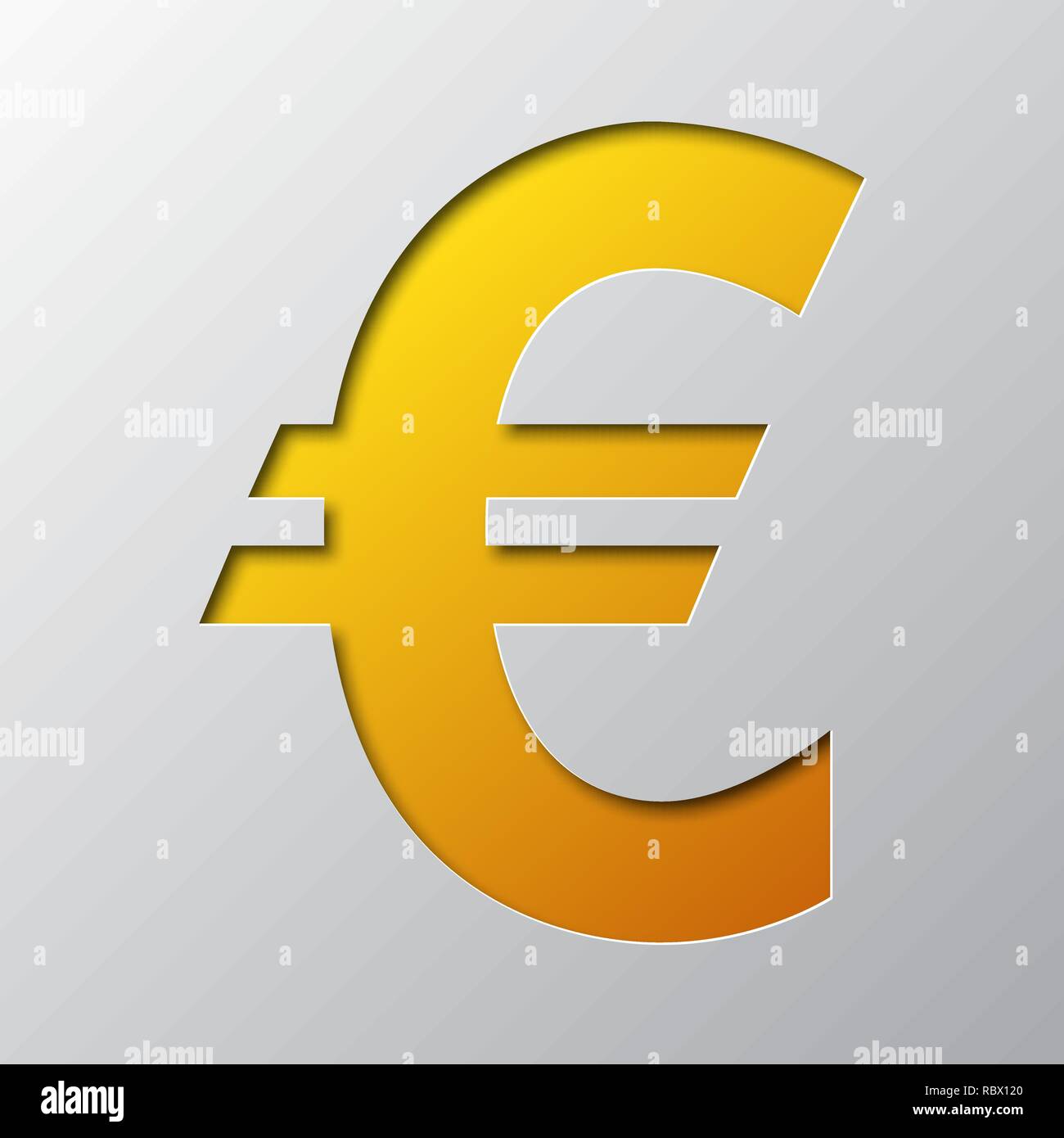 Arte della carta del simbolo giallo di euro isolato. Illustrazione Vettoriale. Simbolo valuta euro è tagliato da un nastro di carta. Illustrazione Vettoriale