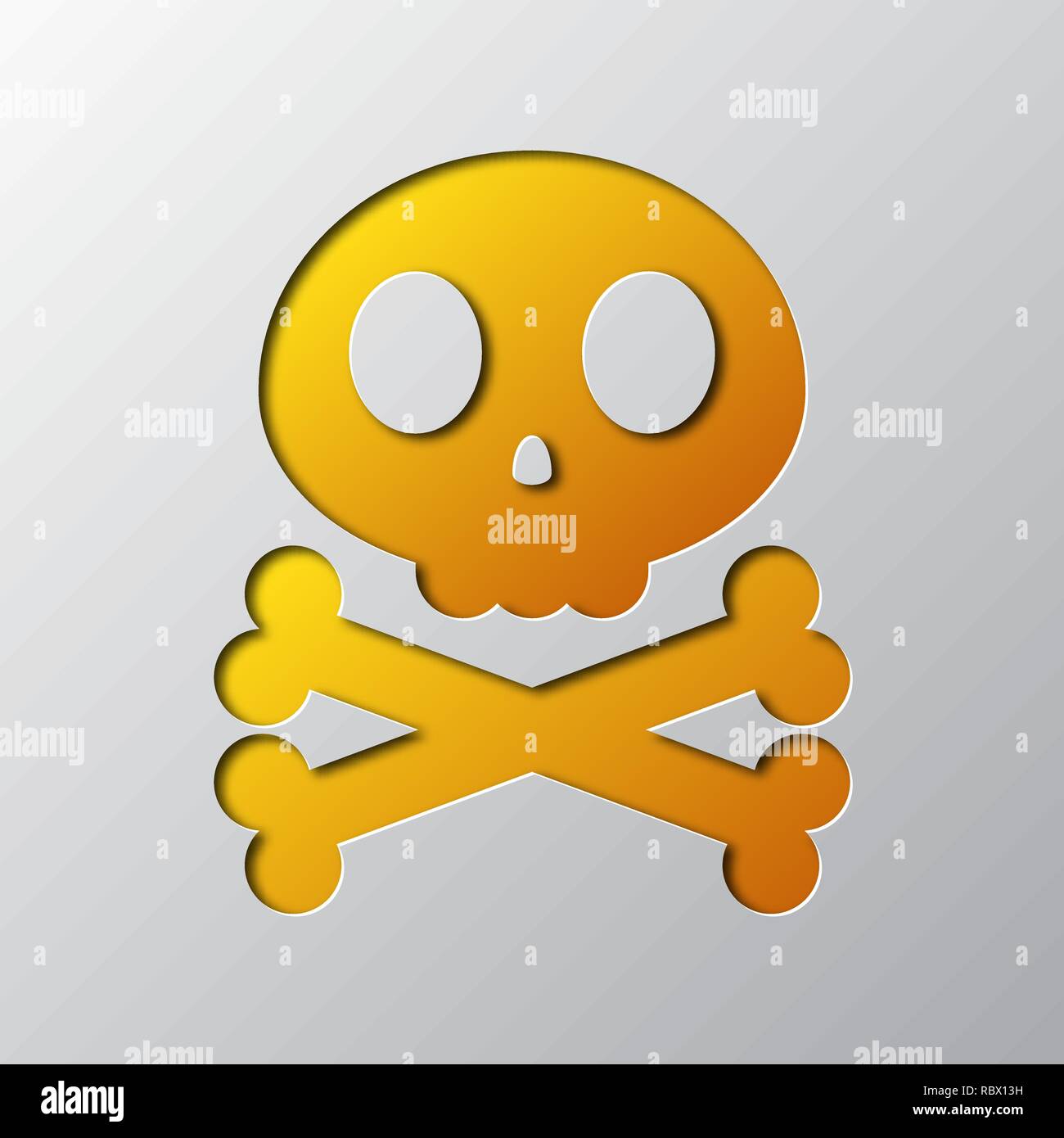 Arte della carta del giallo e del cranio crossbones isolato. Illustrazione Vettoriale. Cranio e crossbones è tagliato da un nastro di carta. Illustrazione Vettoriale