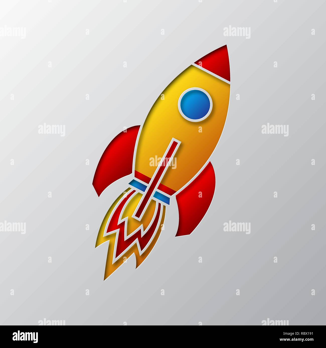 Il razzo spaziale icona intagliati da carta. Illustrazione Vettoriale. Arte di  carta dei colori del razzo spaziale, isolata Immagine e Vettoriale - Alamy