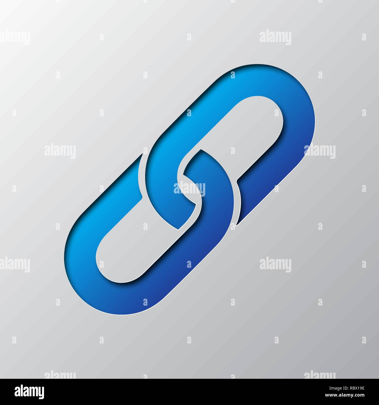 Arte di carta della catena blu icona di collegamento, isolata. Illustrazione Vettoriale. Maglia di catena icona è tagliato da un nastro di carta. Illustrazione Vettoriale