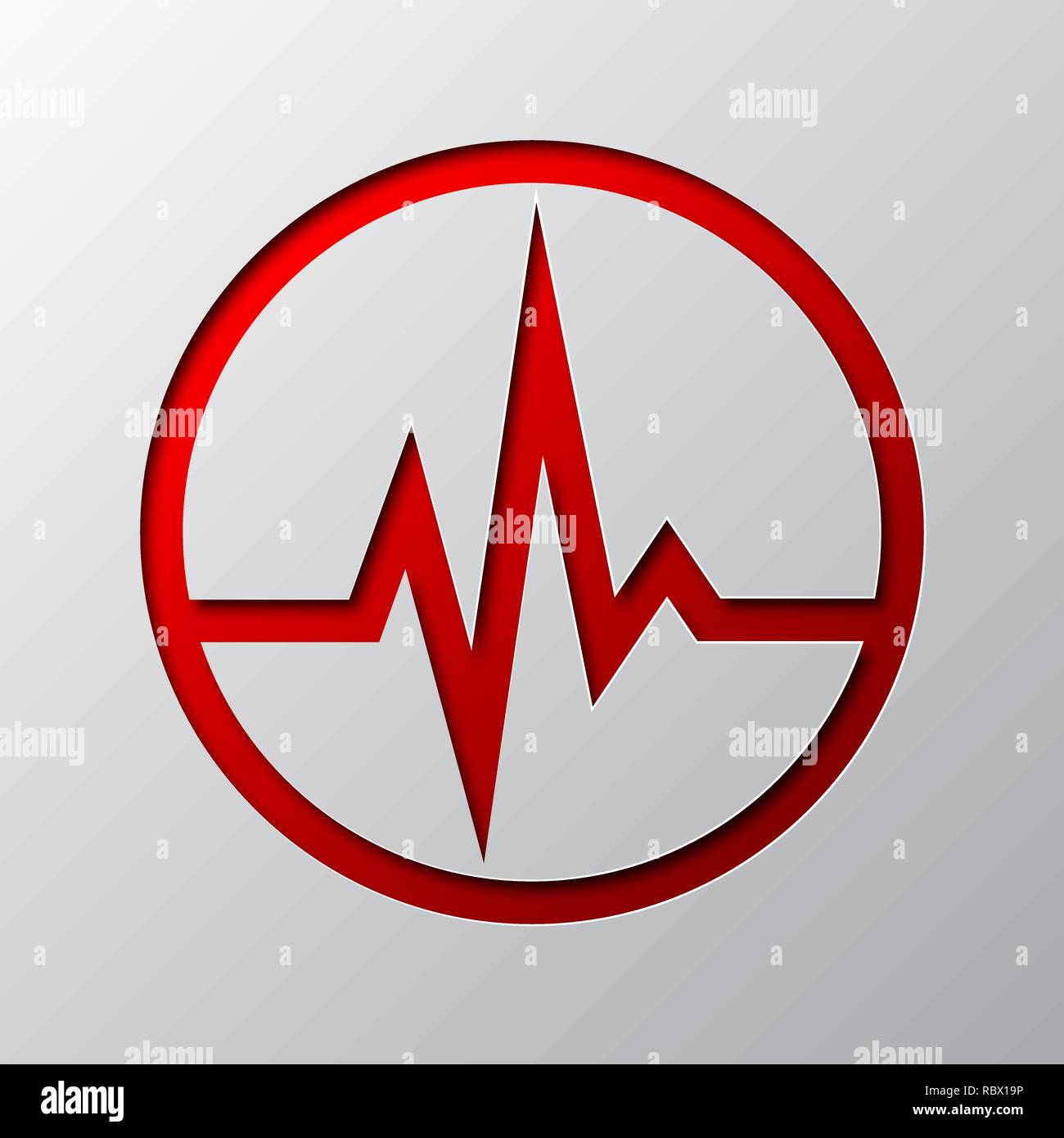 Arte della carta del rosso simbolo heartbeat isolato. Illustrazione Vettoriale. Icona di heartbeat è tagliato da un nastro di carta. Illustrazione Vettoriale