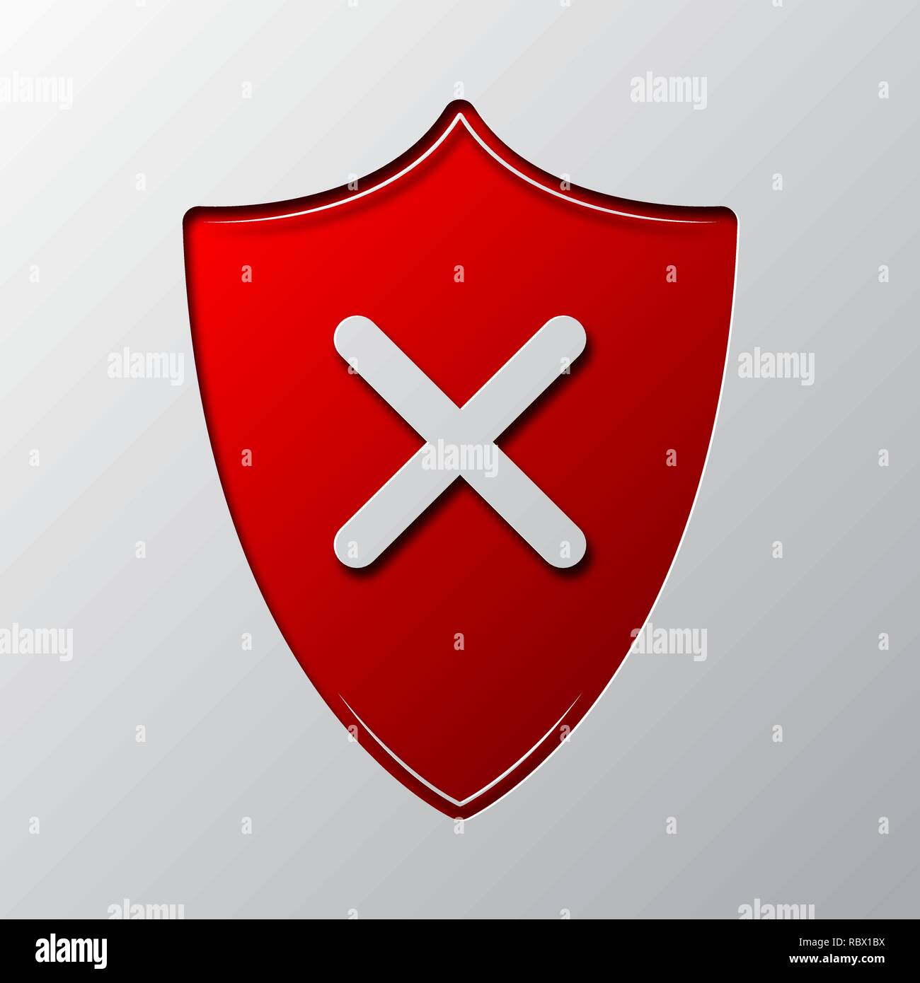 Arte di carta di scudo rosso con croce di scarto, isolata. Illustrazione Vettoriale. Icona dello scudo è tagliato da un nastro di carta. Illustrazione Vettoriale