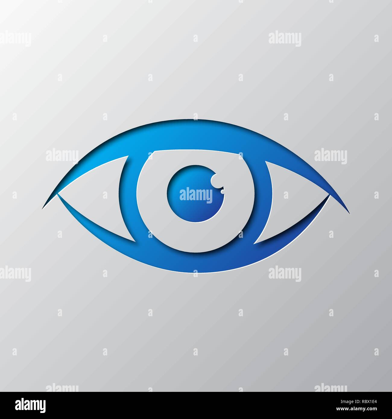 Arte della carta del blue eye isolato. Illustrazione Vettoriale. Icona occhio è tagliato da un nastro di carta. Illustrazione Vettoriale