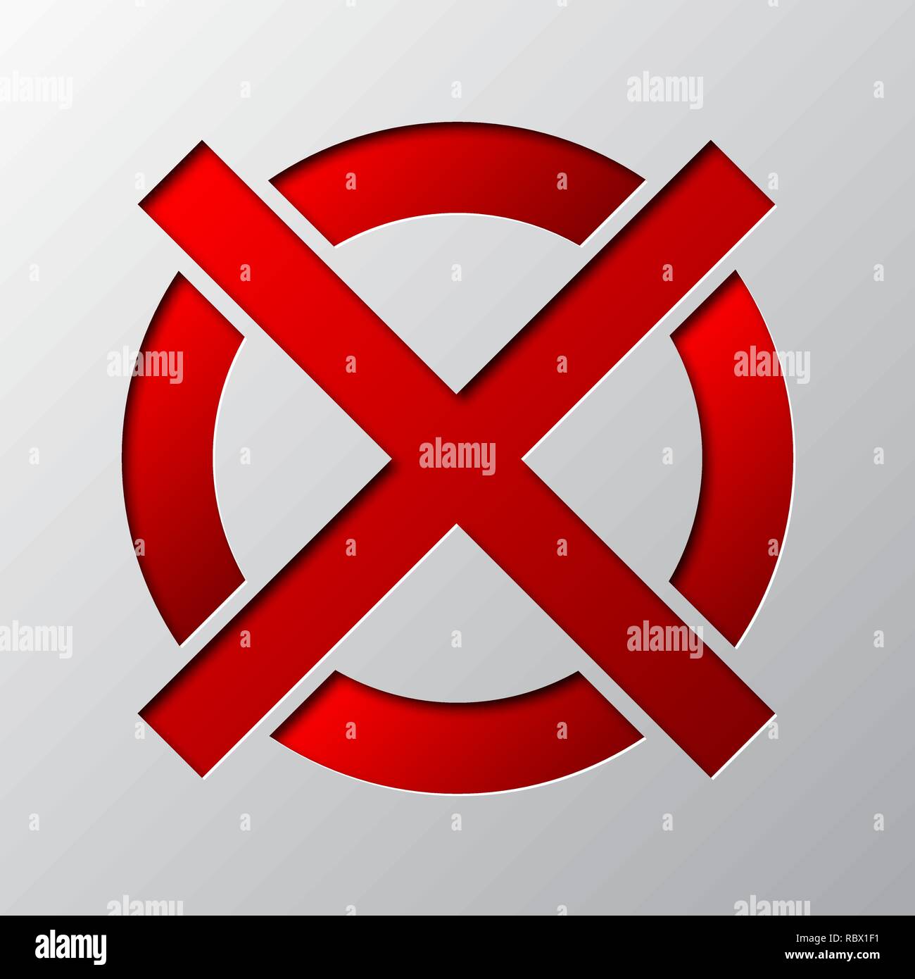 Arte di carta della croce rossa isolato. Illustrazione Vettoriale. Rifiutare il simbolo viene tagliato da un nastro di carta. Illustrazione Vettoriale