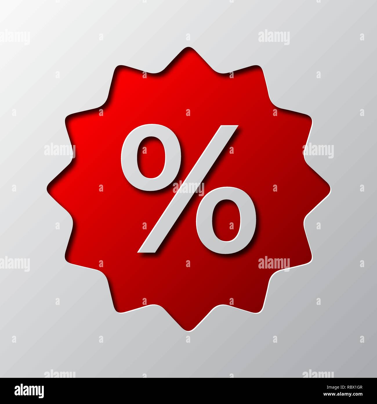 Arte della carta del rosso segno di percentuale isolato. Illustrazione Vettoriale. Icona di percento è tagliato da un nastro di carta. Illustrazione Vettoriale
