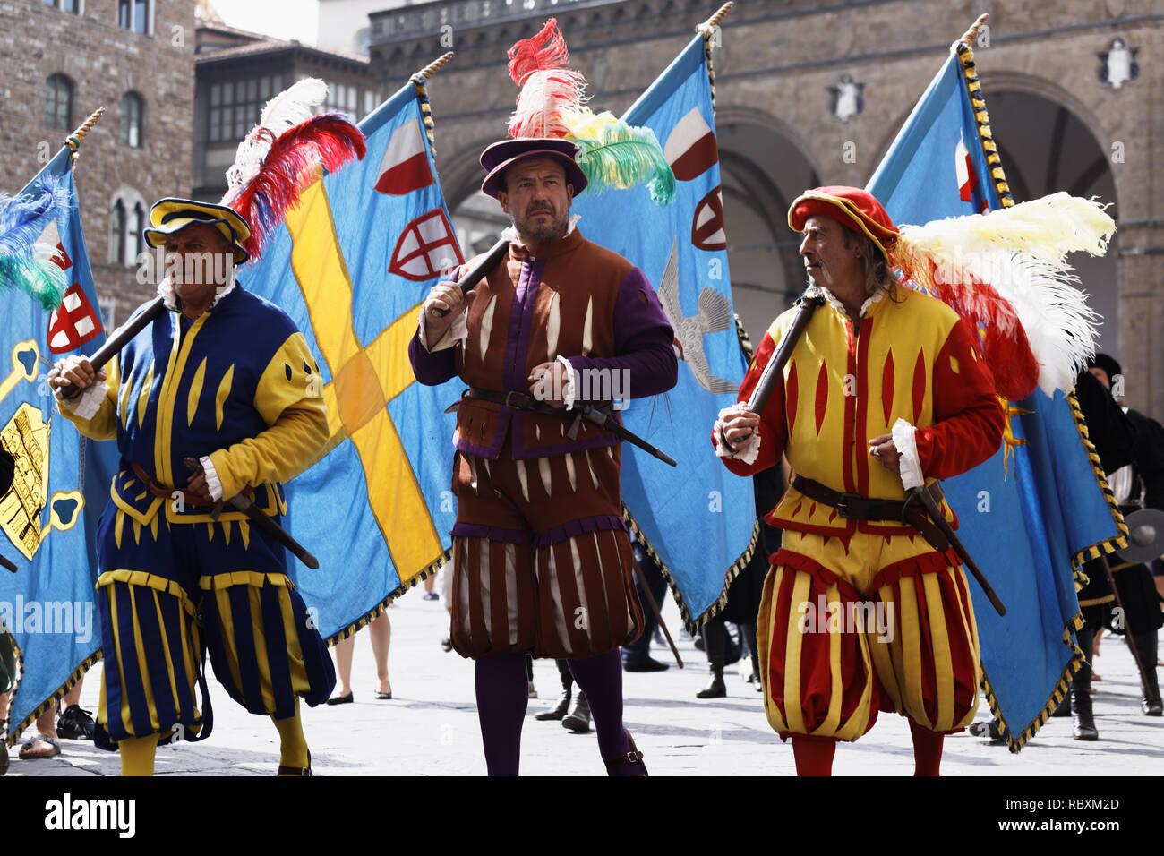 Firenze, Italia - 10 agosto 2018: corteo storico durante la festa di San Lorenzo. Questo evento annuale profondamente radicata nella città di tradizione, e termina Foto Stock