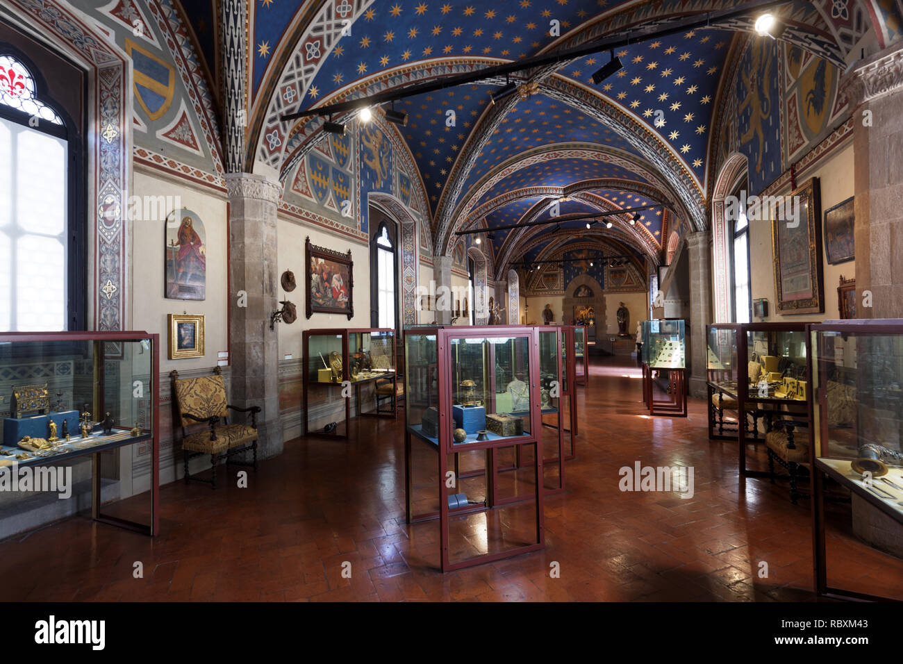 Firenze, Italia - 8 Agosto 2018: interno del Palazzo del Bargello. Costruito nel XIII secolo, il più antico edificio pubblico a Firenze fu aperto come un nat Foto Stock
