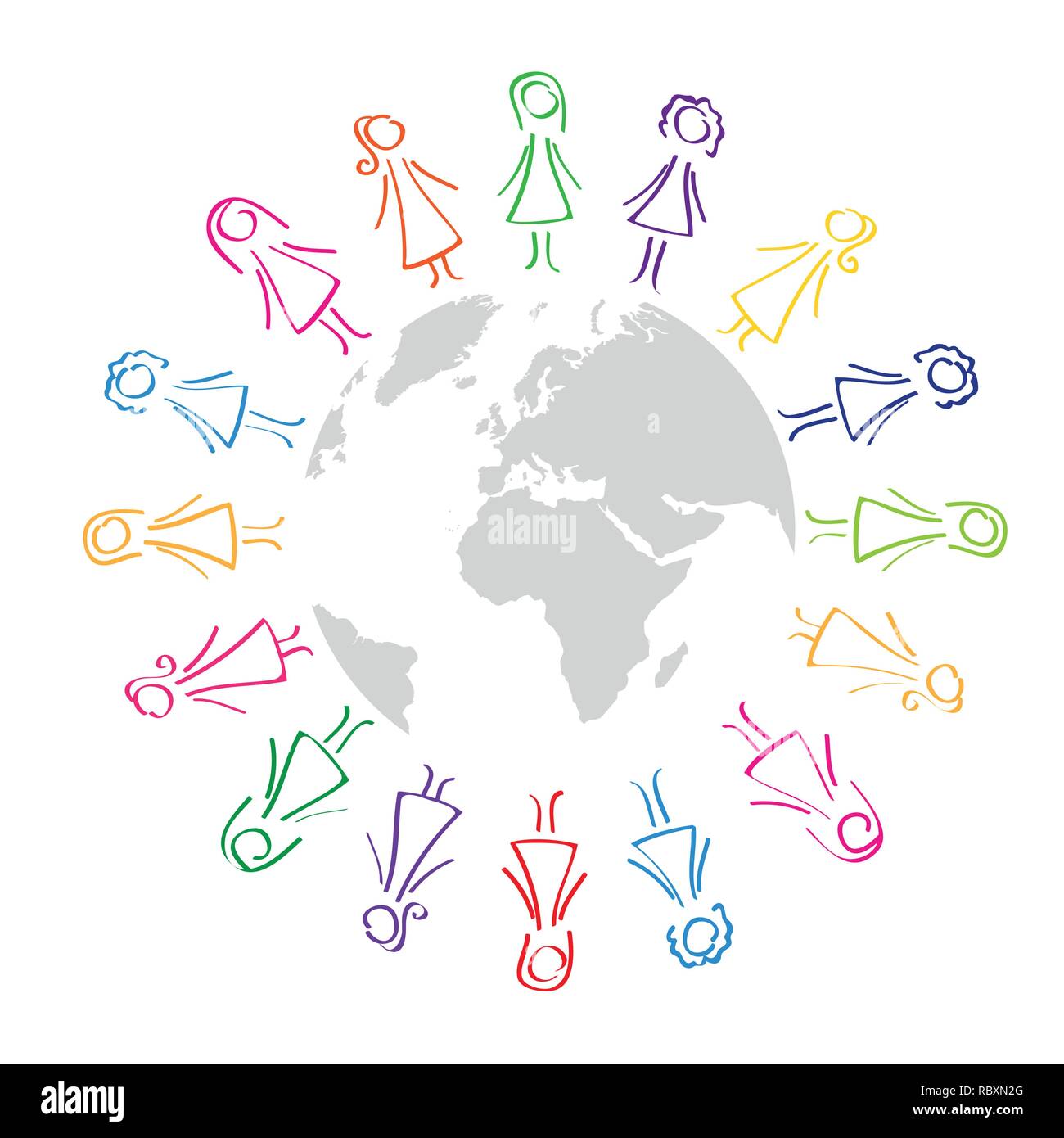 Colorato gruppo womans intorno al mondo illustrazione vettoriale EPS10 Illustrazione Vettoriale