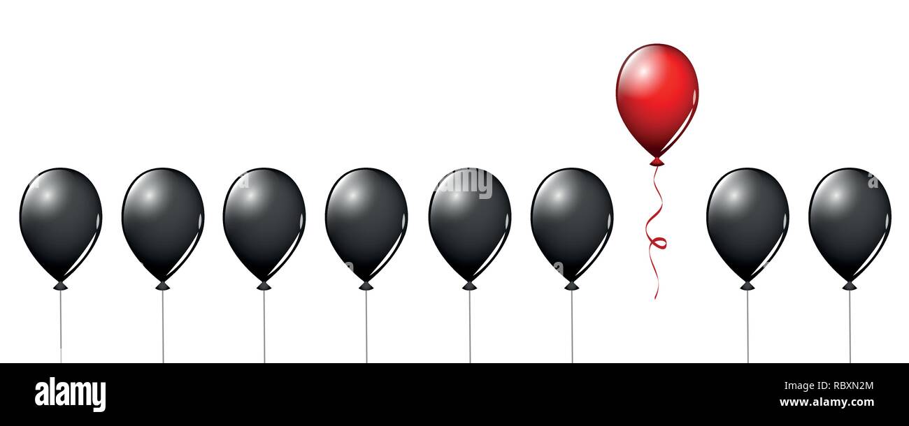 Red palloncino volare lontano da palloncini neri su sfondo bianco diversi concept design illustrazione vettoriale EPS10 Illustrazione Vettoriale