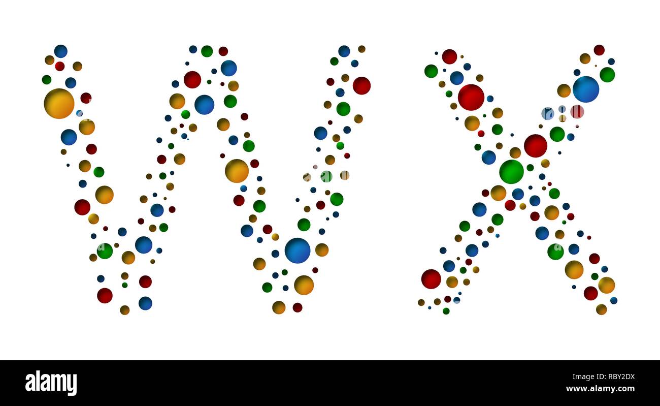Costellato di lettere dell'alfabeto W X. illustrazione vettoriale. Colorato elegante font Illustrazione Vettoriale