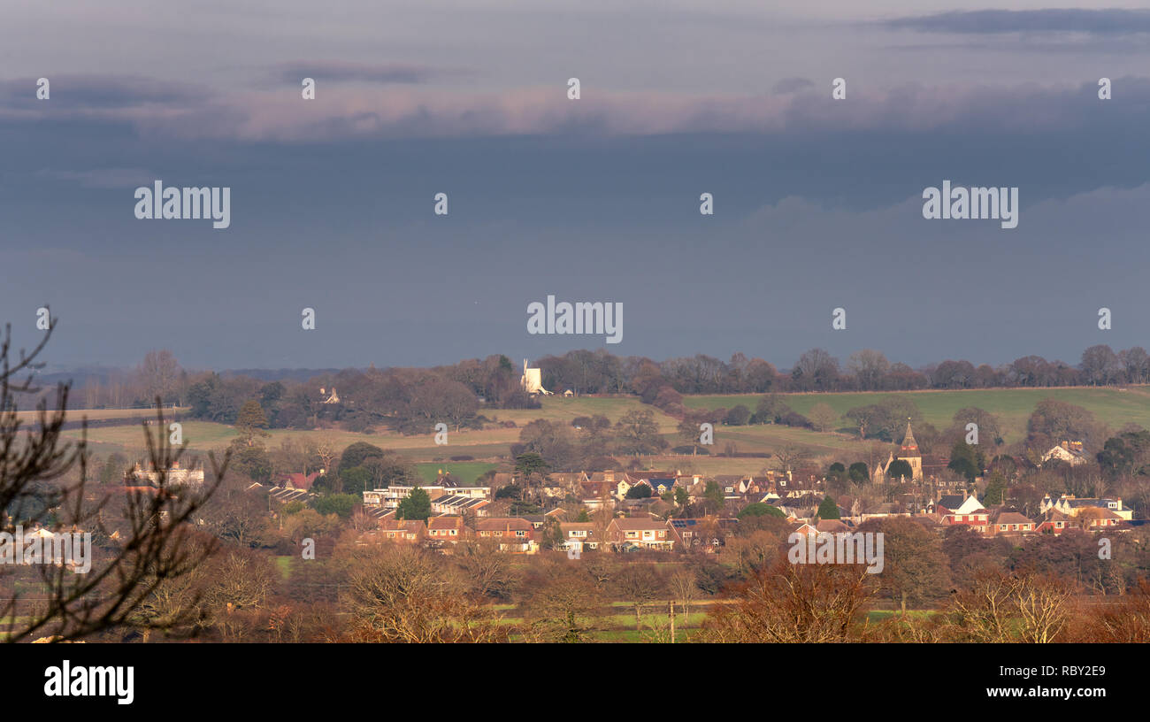 Guardando a Nord di Derby & Ditchling dal South Downs Way Foto Stock